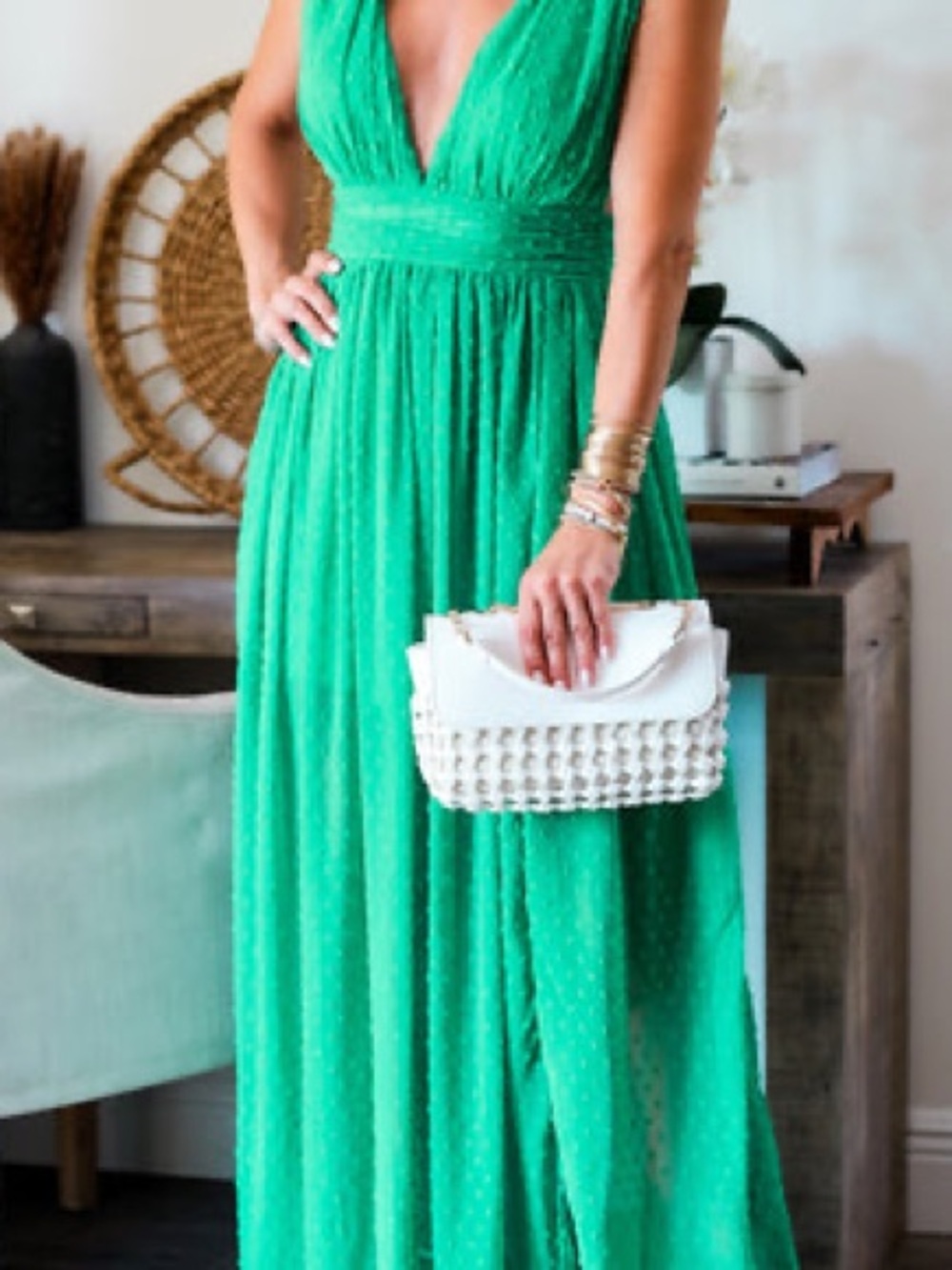 Red Dress Boutique Emerald Plunge Maxi Dress